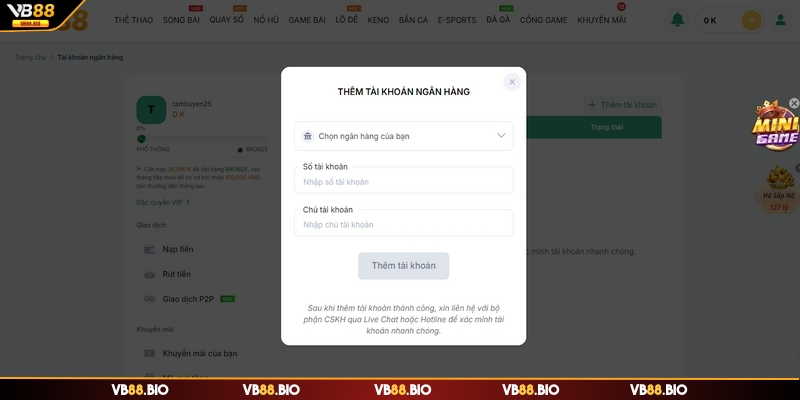 Cá nhân cần chủ động thêm tài khoản ngân hàng