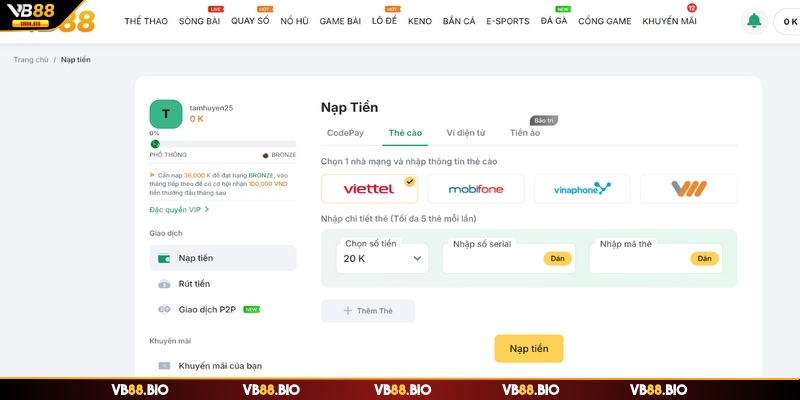 Dễ dàng thành công với nạp tiền VB88 qua thẻ cào tiện lợi