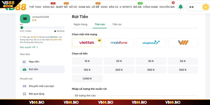 Các bước thực hiện rút tiền VB88 đơn giản