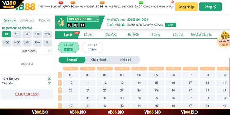 Lô đề tại VB88 triển khai đa dạng hình thức đặt cược
